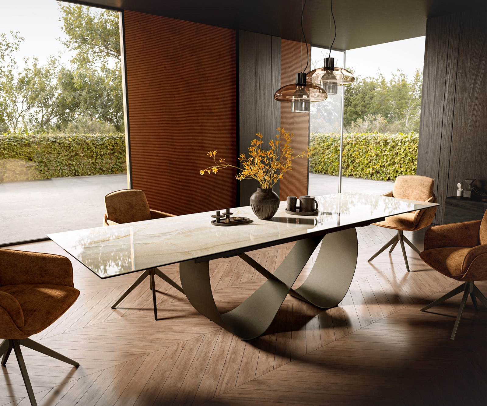 DELIFE Esstisch Edge 200-300x100 Keramik Laminam Onice Oro Infinity Metall Effektfinish Titan ausziehbar