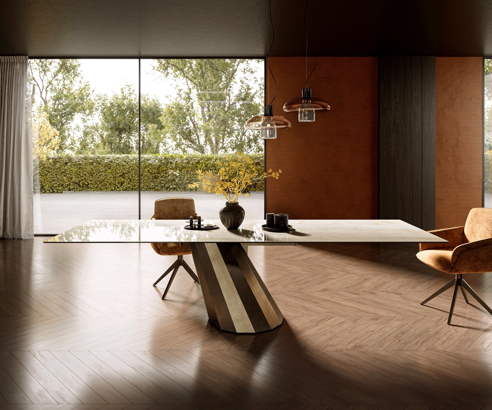 DELIFE Esstisch Edge 300x100 Keramik Laminam Onice Oro ℃Parabel Metallic Gold