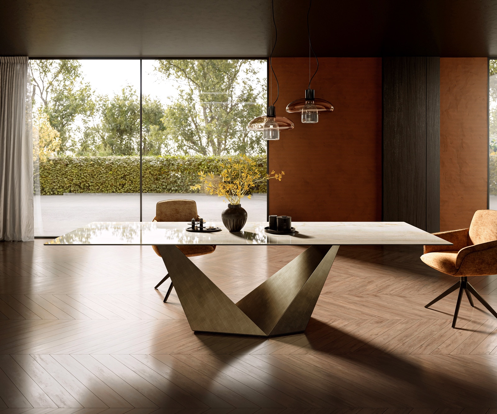 DELIFE Esstisch Edge 300x100 Keramik Laminam Onice Oro ℃Prisma Metallic Gold