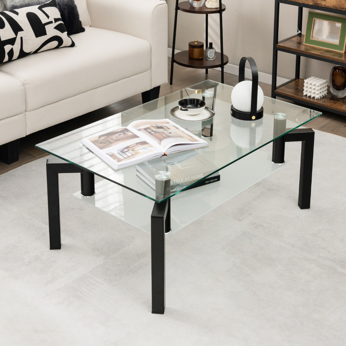 Costway Salontafel met Glazen Tafelblad Glazen Tafel Koffietafel Woonkamertafel Salontafel Theetafel 100 x 60 x 43 cm