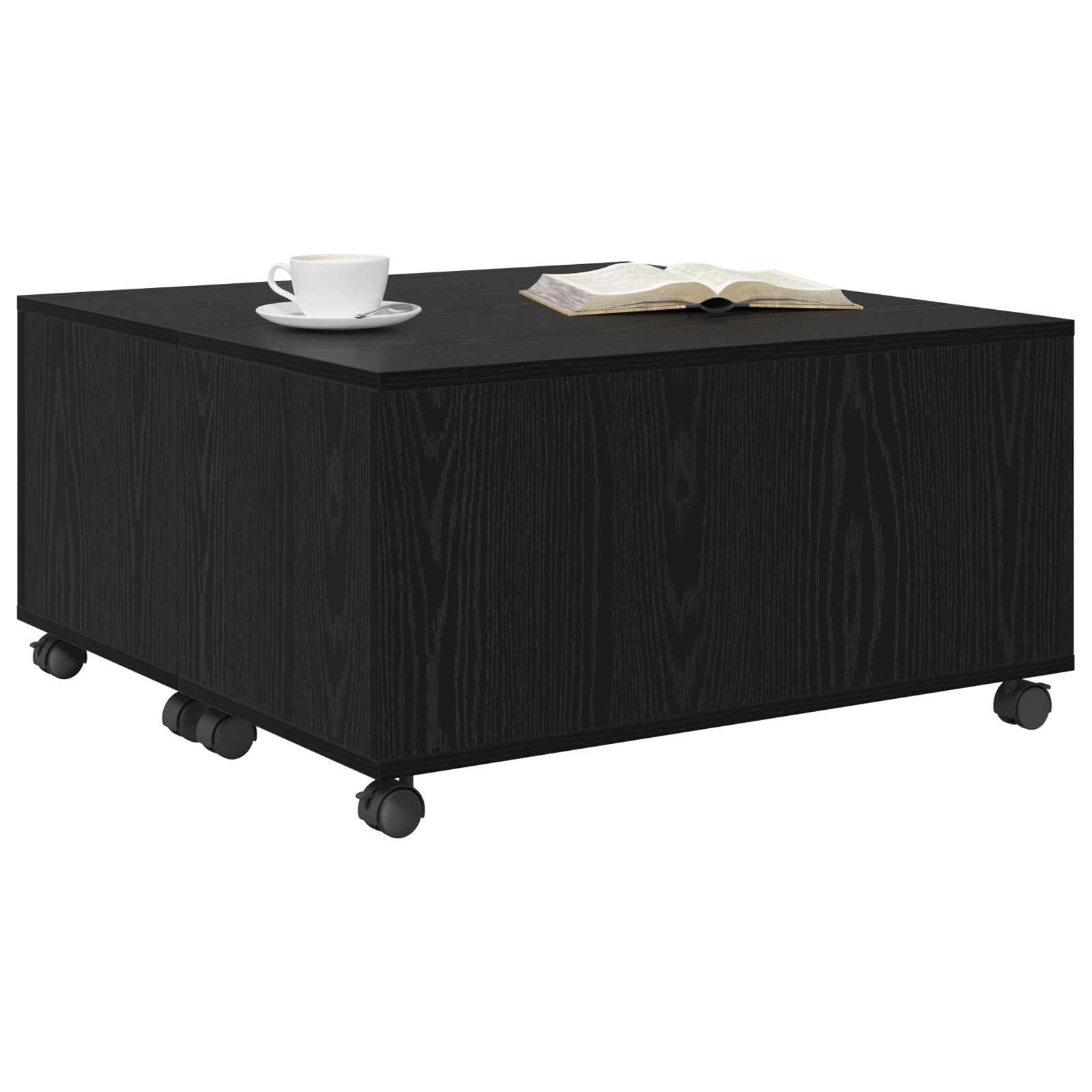 vidaXL Salontafel met wiel met opslag Zwart eiken 75 x 75 x 38 cm Bewerkt hout