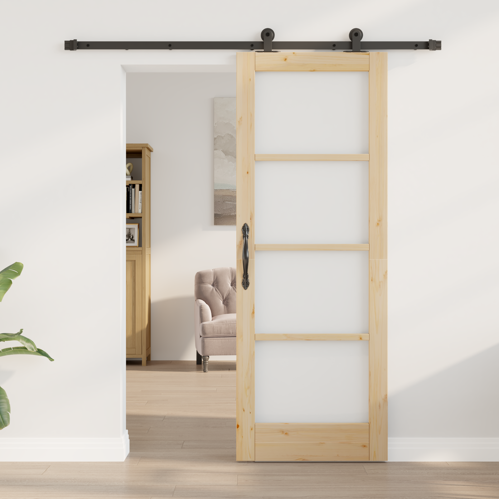vidaXL Schuifdeur 'ORKDAL'met Behuizing van Massief Hout & Glas