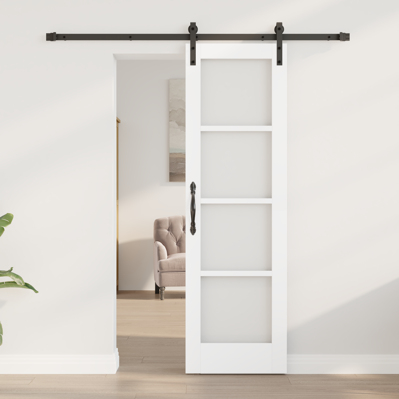 vidaXL Schuifdeur met beslag ORKDAL massief hout en glas wit