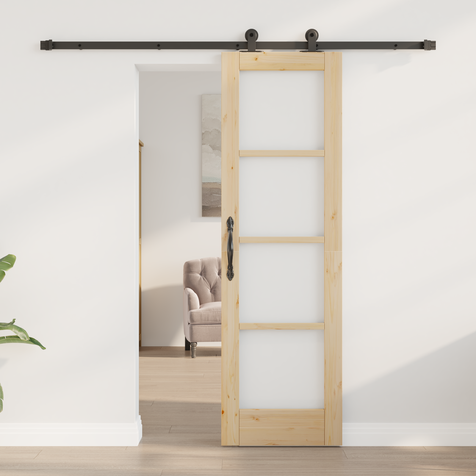vidaXL Schuifdeur met Hardware Set 'ORKDAL'van Massief Hout en Glas