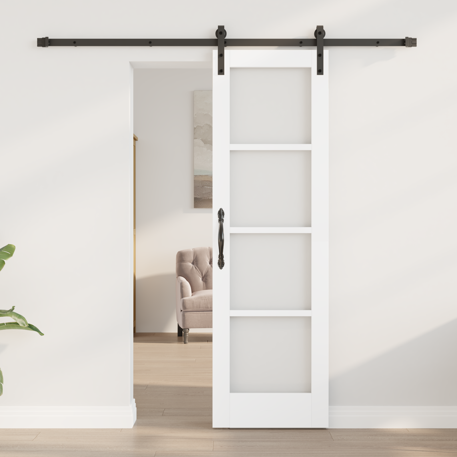 vidaXL Schuifdeur met beslag ORKDAL massief hout en glas wit