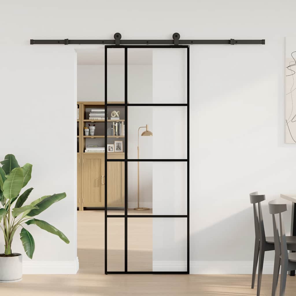 vidaXL Schuifdeur met beslag 76x205 cm ESG-glas en aluminium