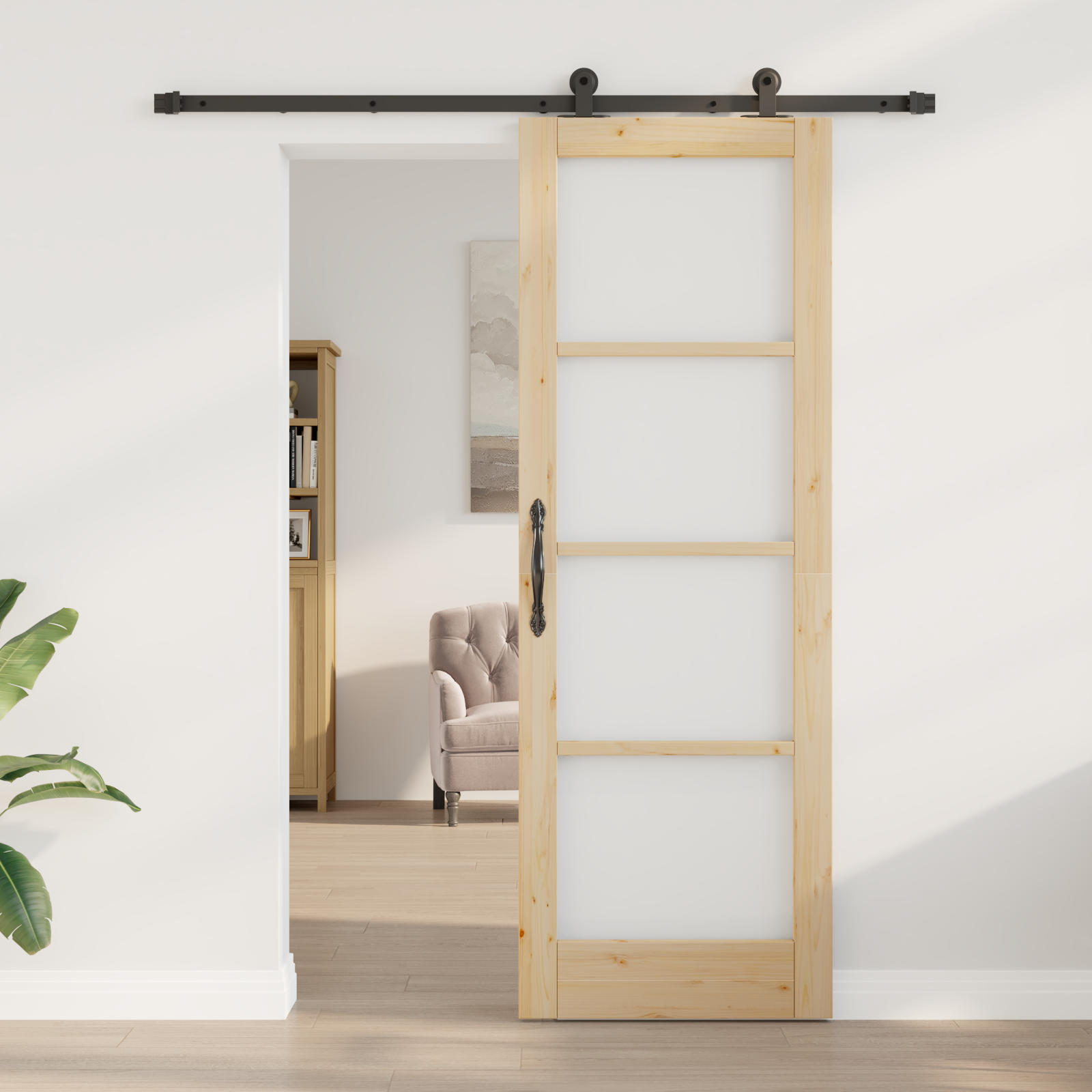 vidaXL Glijdende Deur met Bevestigingsset 'ORKDAL'Massief Hout & Glas