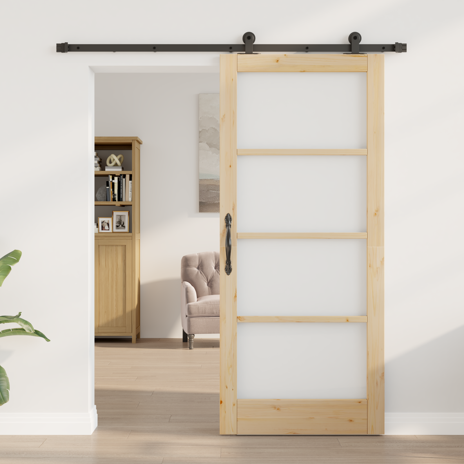 vidaXL Schuifdeur met Hardware Set 'ORKDAL'Massief Hout & Glas