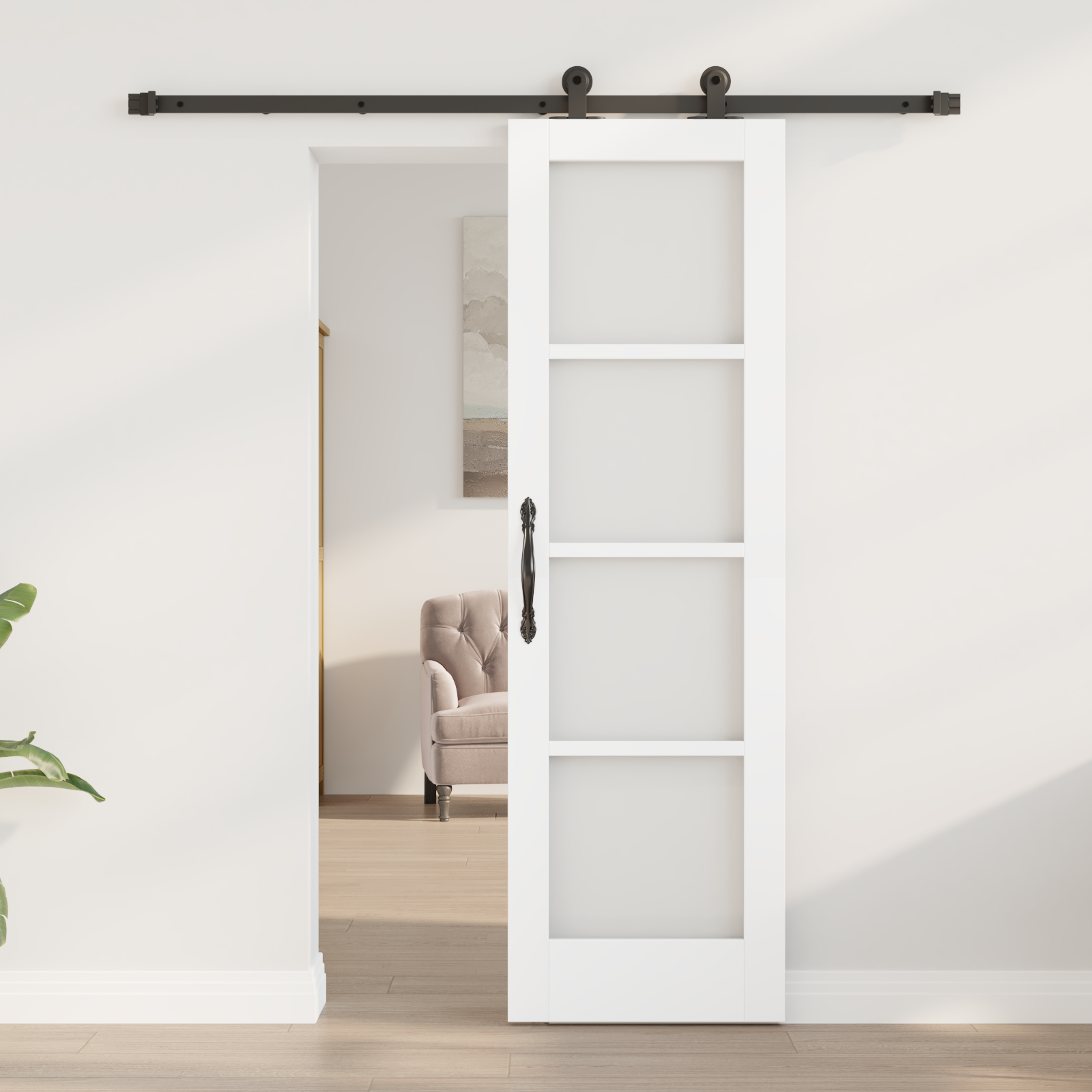 vidaXL Schuifdeur met Hardware Set 'ORKDAL' - Wit Massief Hout en Glas