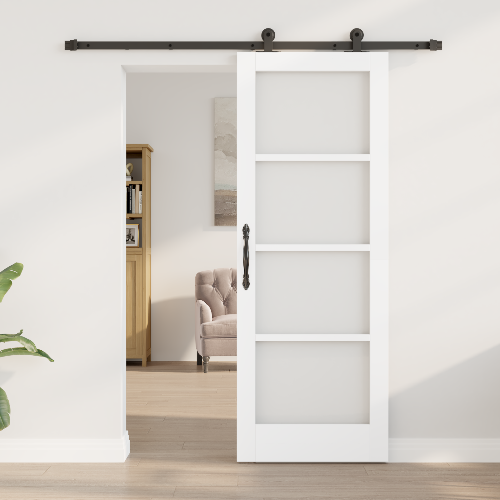 vidaXL Schuifdeur met Hardware Set 'ORKDAL'Wit Massief Hout & Glas