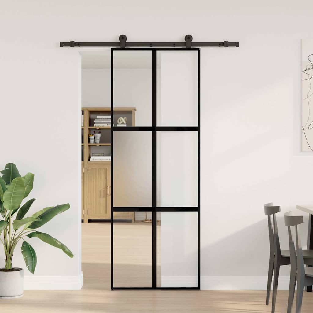 vidaXL Schuifdeur met beslag 76x205 cm gehard glas en aluminium