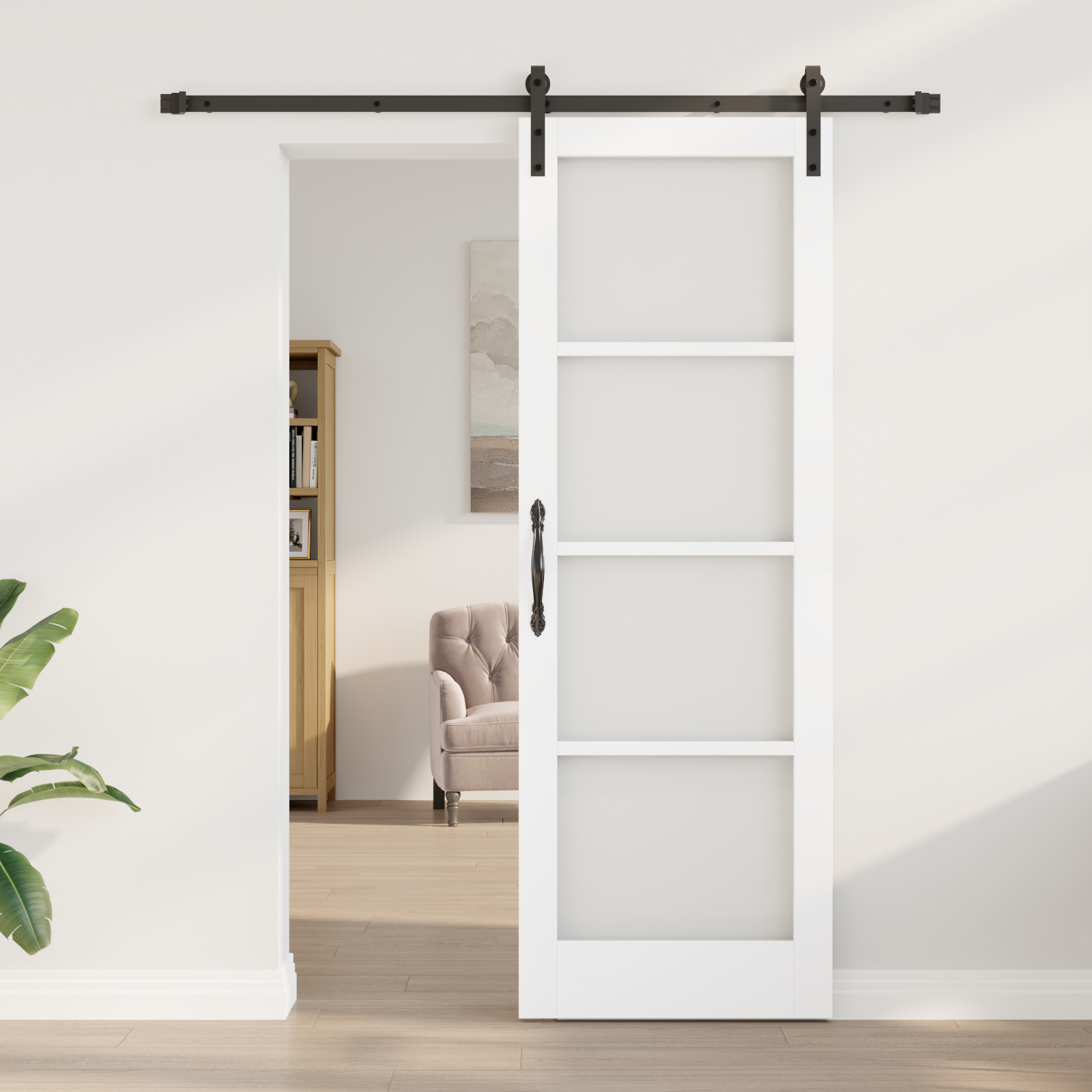 vidaXL Schuifdeur met beslag ORKDAL massief hout en glas wit
