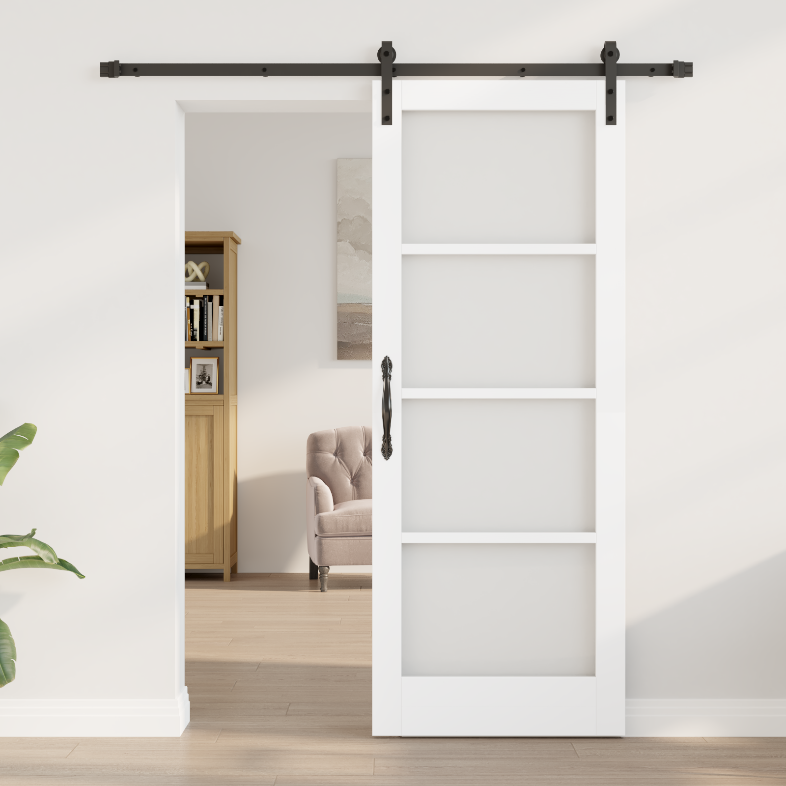 vidaXL Schuifdeur met beslag ORKDAL massief hout en glas wit