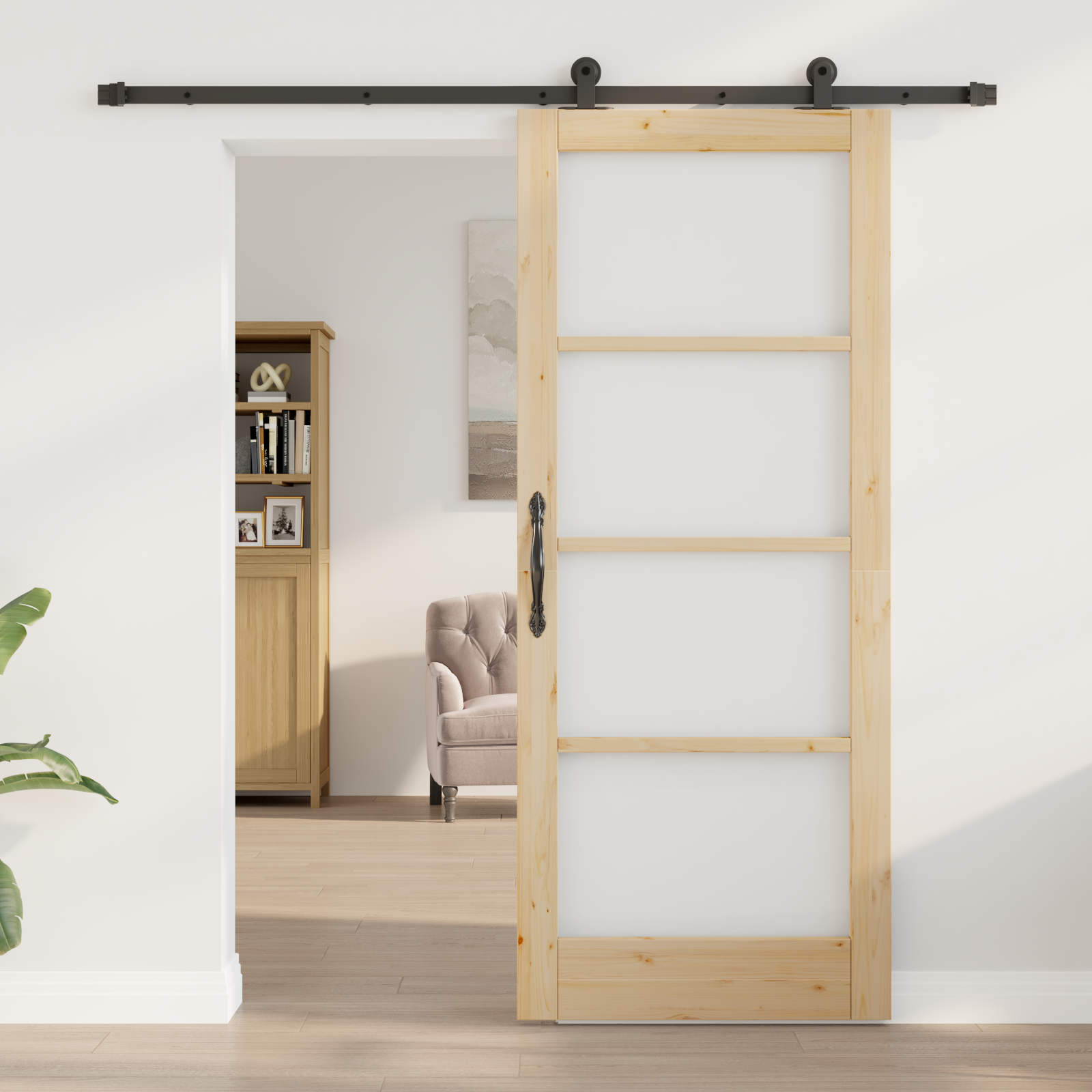 vidaXL Schuifdeur met Hardware Set 'ORKDAL'Massief Hout en Glas