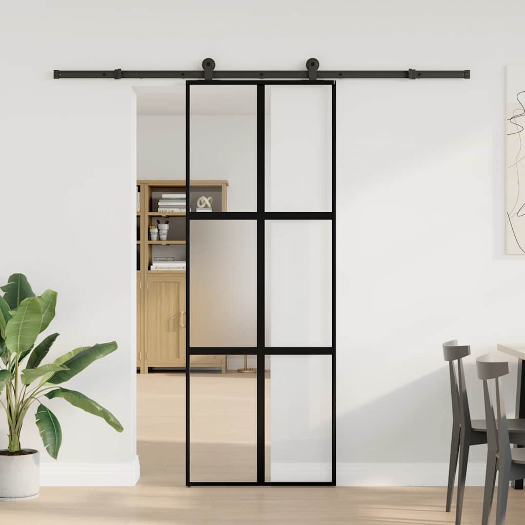 vidaXL Schuifdeur met beslag 76x205 cm gehard glas en aluminium