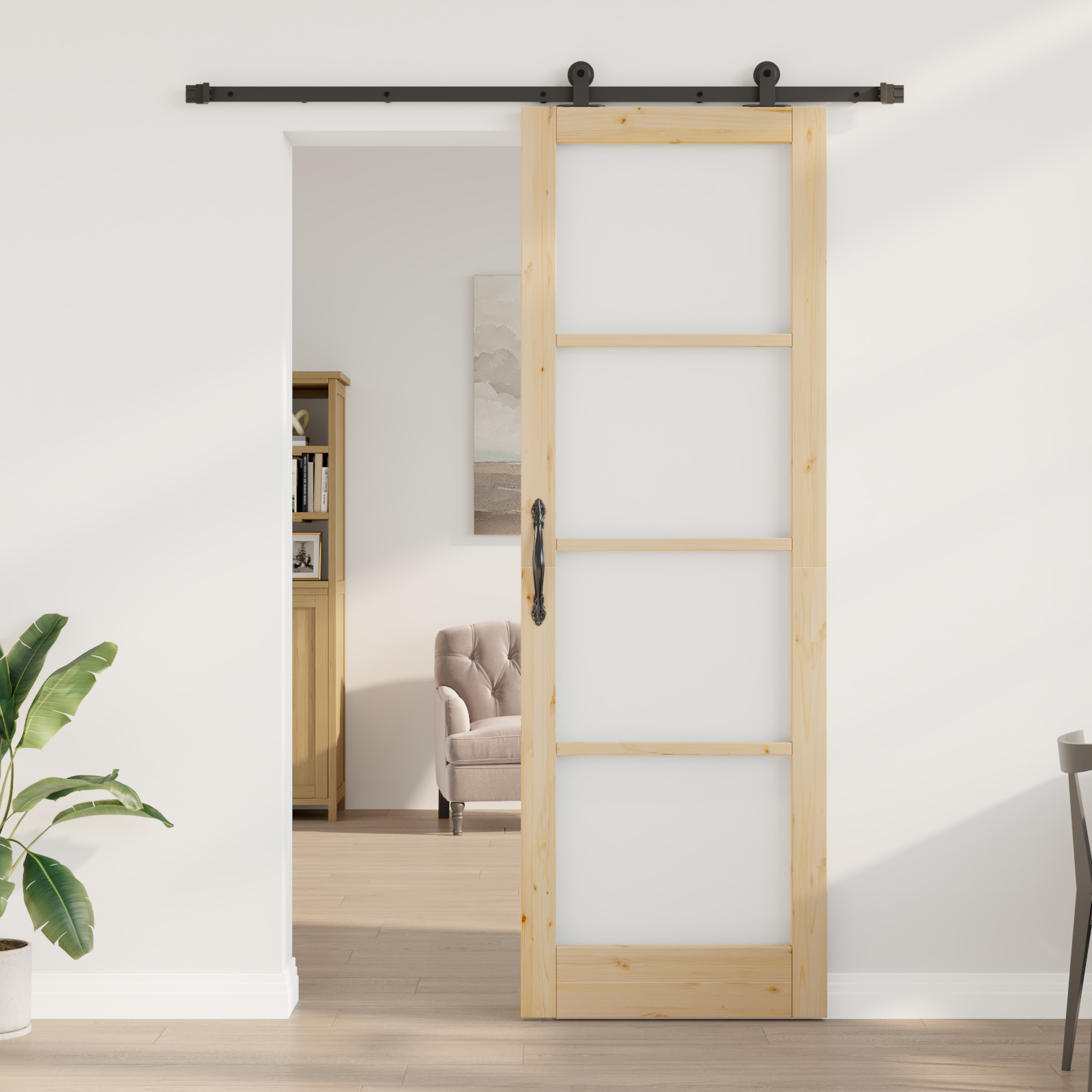 vidaXL Schuifdeur met Hardware Set 'ORKDAL'van Massief Hout en Glas