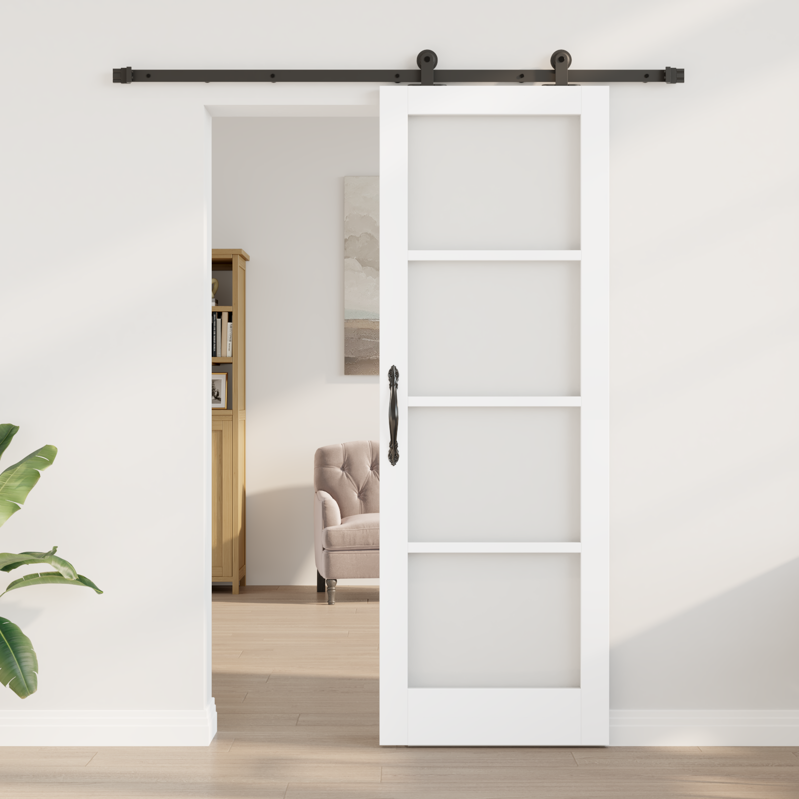 vidaXL Schuifdeur met Hardware Set 'ORKDAL'Witte Massief Hout & Glas