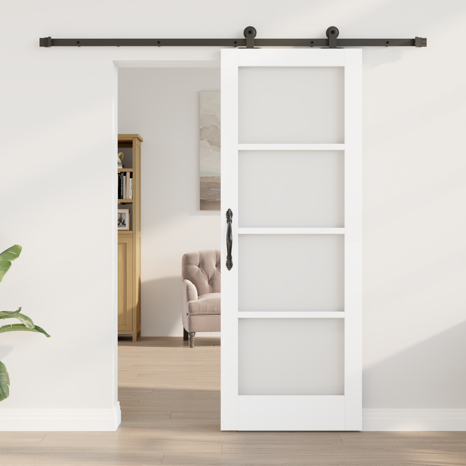 vidaXL Schuifdeur met Hardware Set 'ORKDAL'Wit Massief Hout & Glas