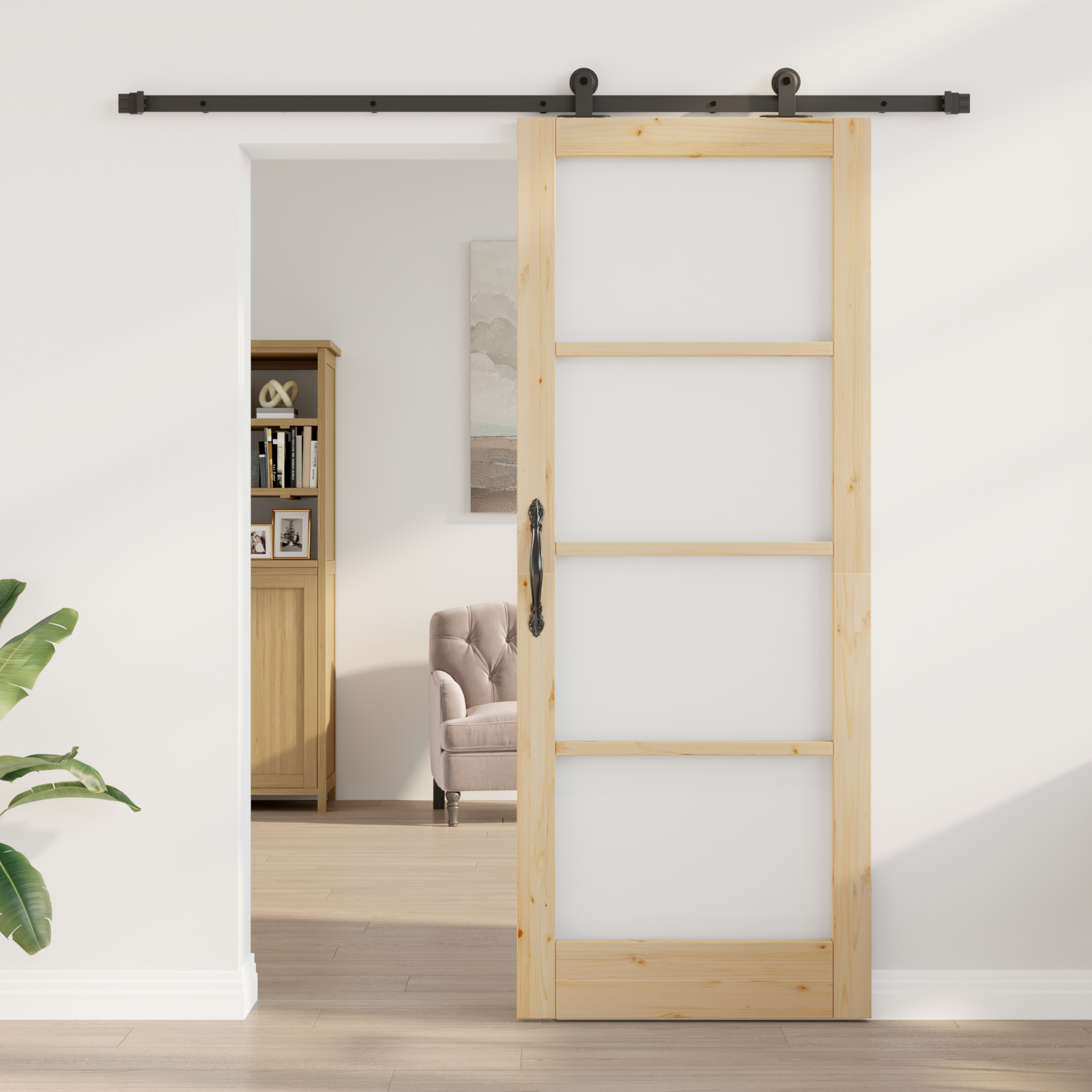 vidaXL Schuifdeur met Hardware Set 'ORKDAL'Massief Hout & Glas