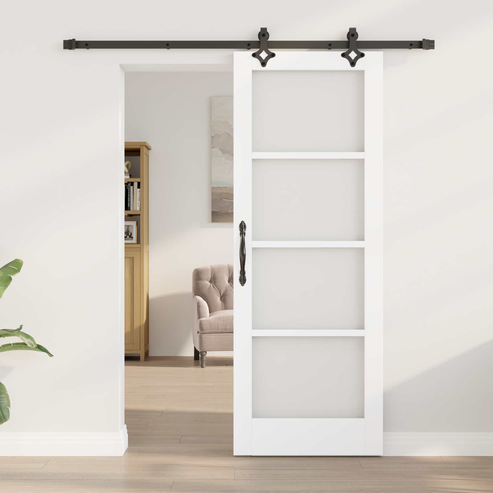 vidaXL Glijdende Deur met Bevestigingsset 'ORKDAL'van Wit Massief Hout en Glas