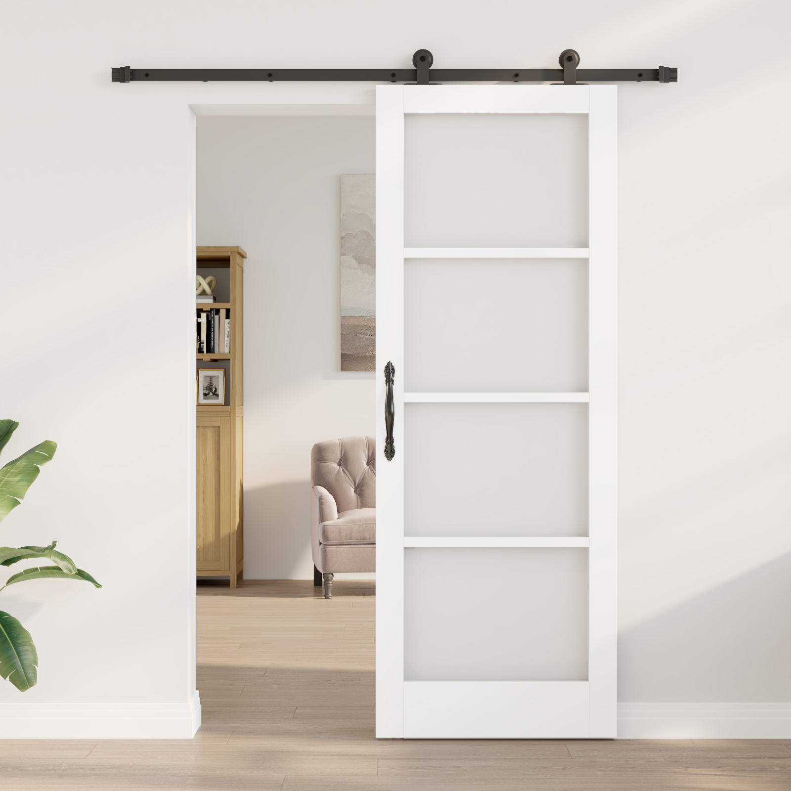 vidaXL Schuifdeur met Hardware Set 'ORKDAL'Wit Massief Hout & Glas