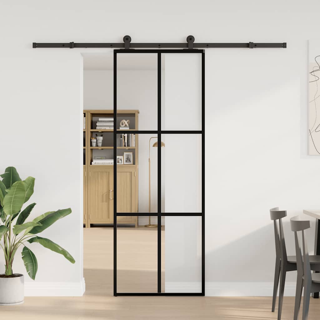 vidaXL Schuifdeur met beslag 76x205 cm ESG-glas en aluminium