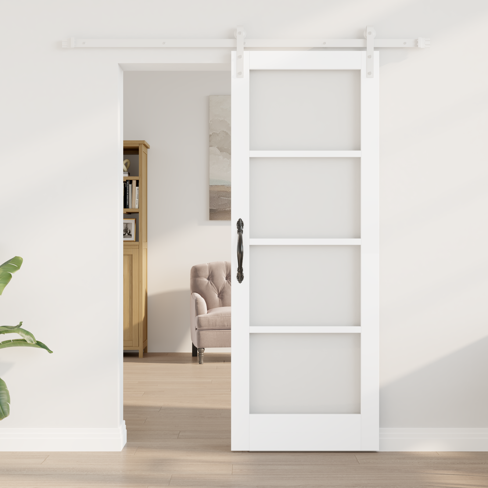 vidaXL Schuifdeur met beslag ORKDAL massief hout en glas wit
