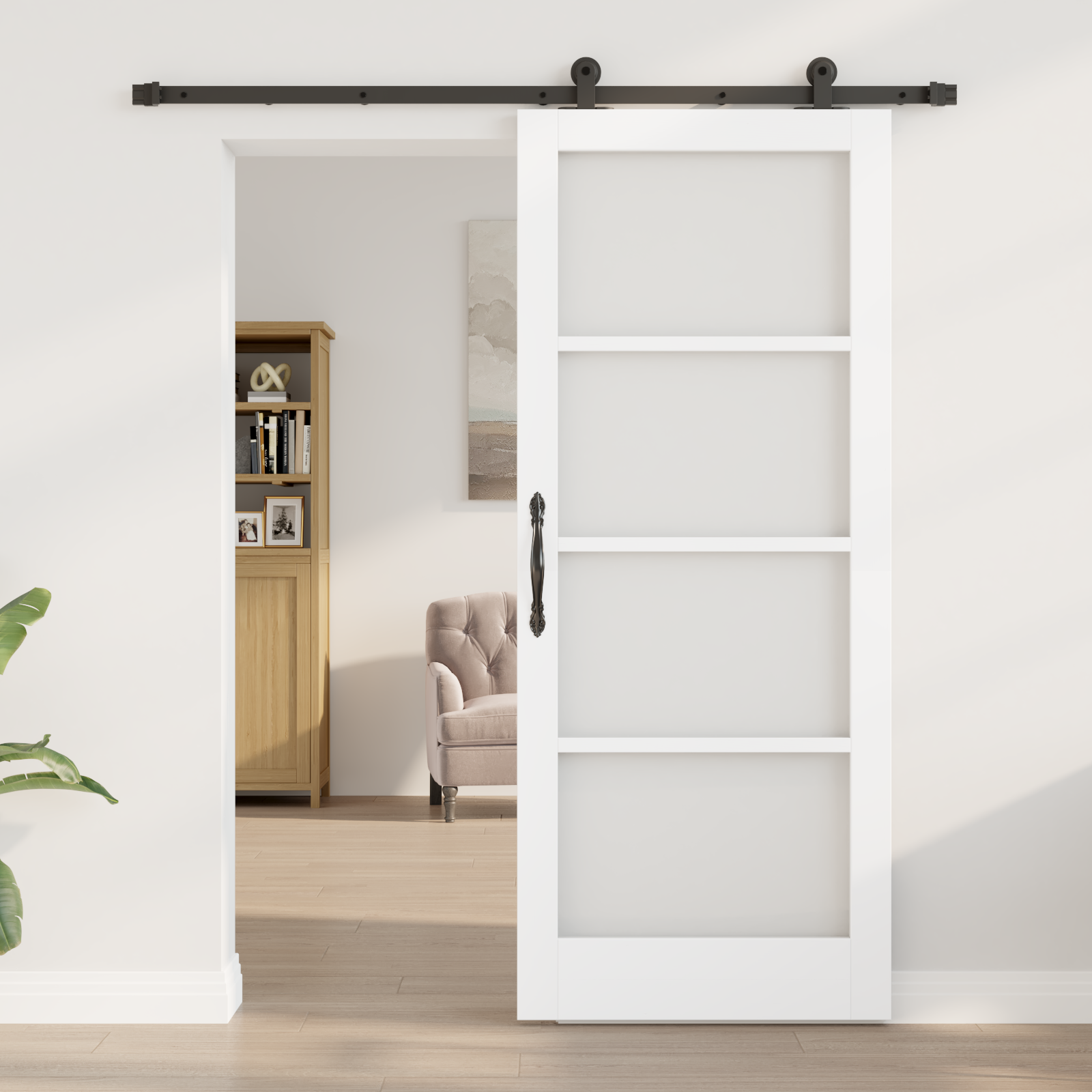 vidaXL Glijdende Deur met Hardware Set 'ORKDAL'van Wit Massief Hout & Glas