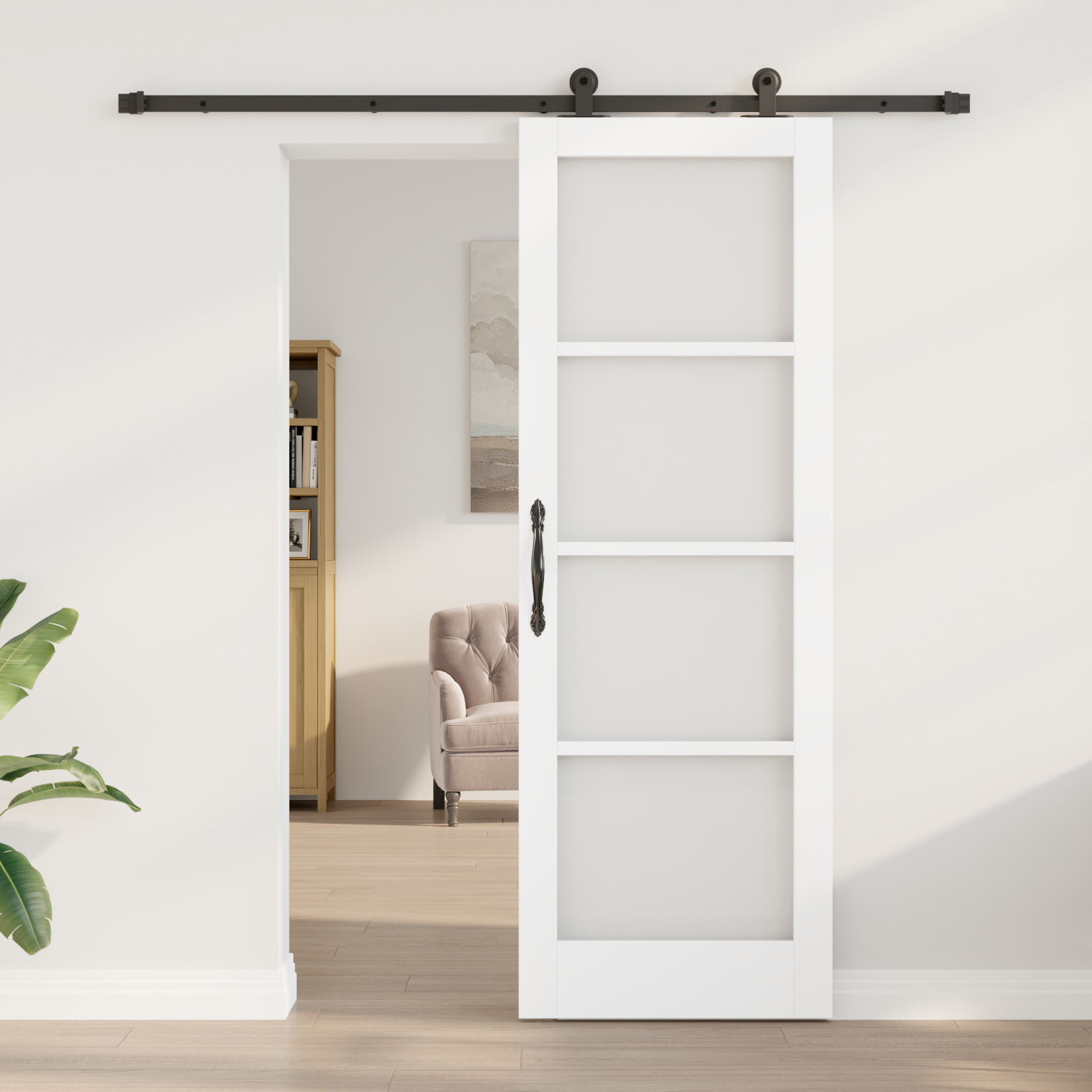 vidaXL Schuifdeur met Hardware Set 'ORKDAL'Wit Massief Hout en Glas