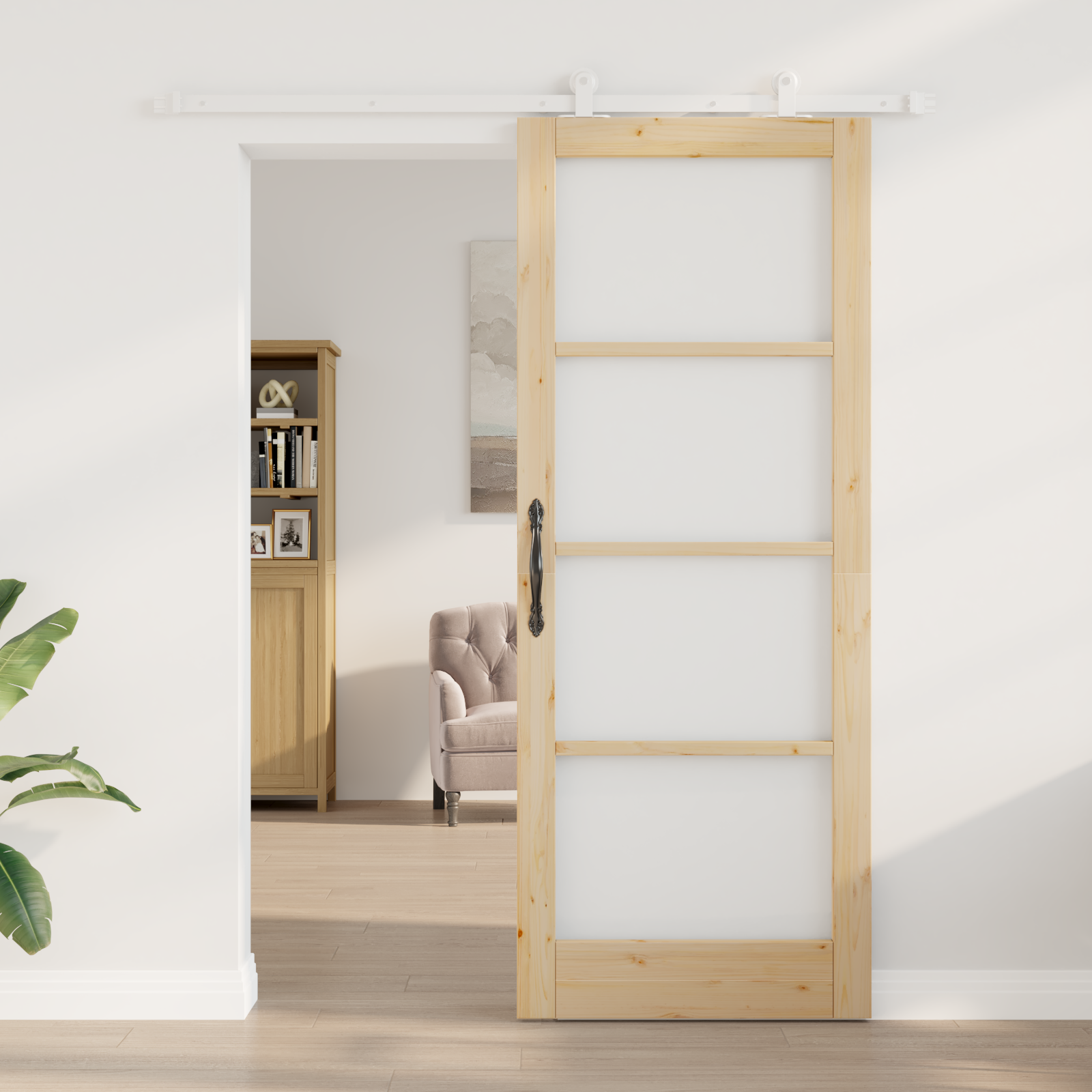 vidaXL Schuifdeur met Hardware Set 'ORKDAL'van Massief Hout en Glas