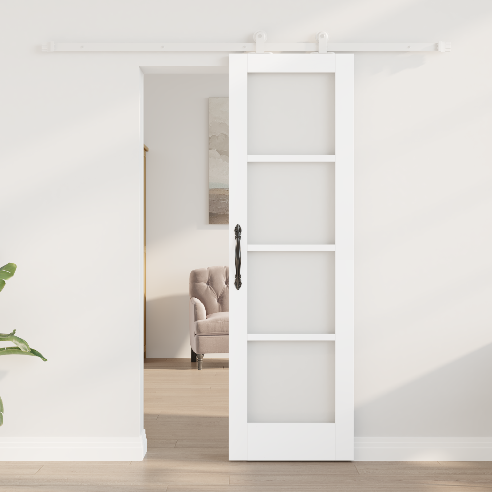 vidaXL Schuifdeur met Hardware Set 'ORKDAL'Wit Massief Hout & Glas