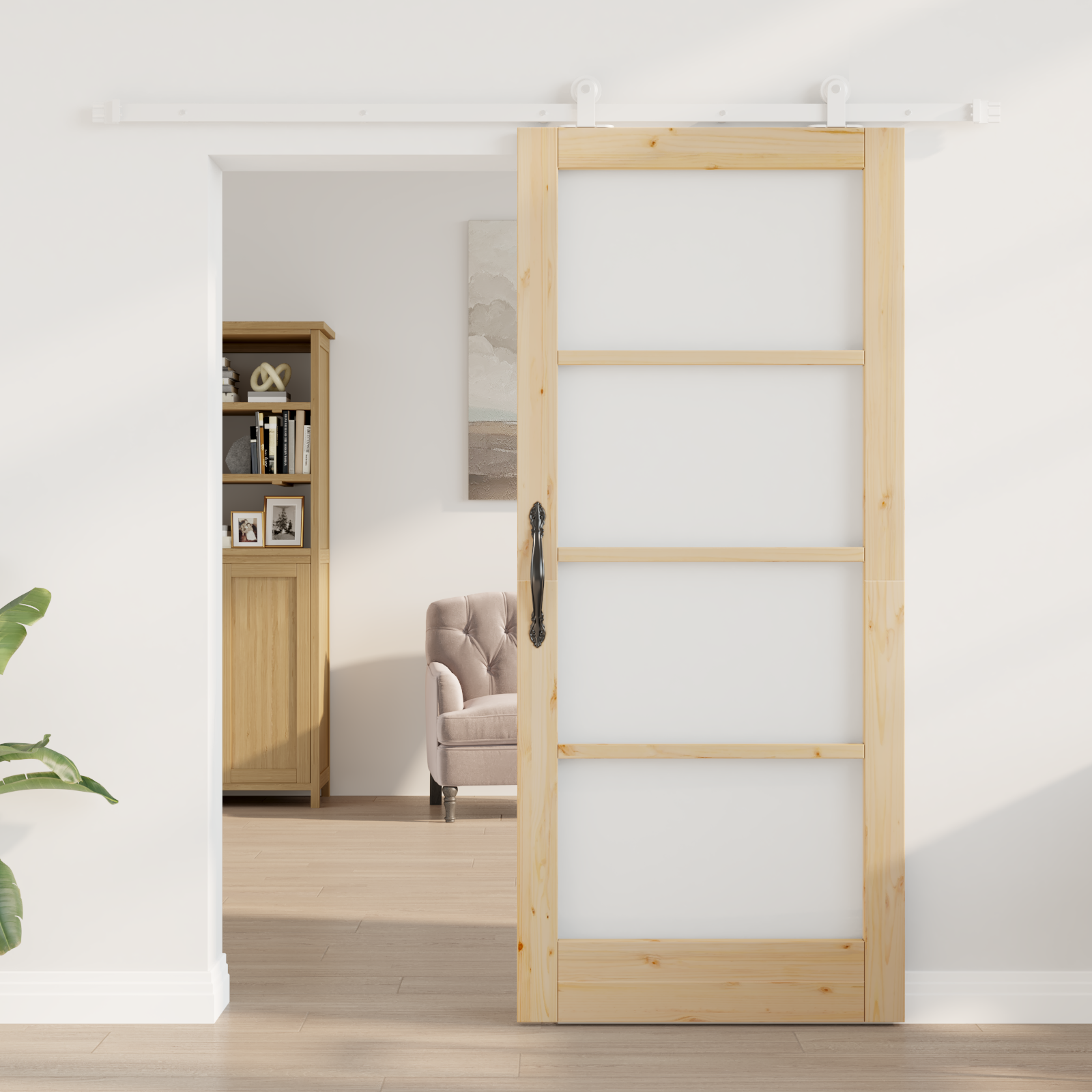 vidaXL Schuifdeur met Hardware Set 'ORKDAL'Van Massief Hout & Glas