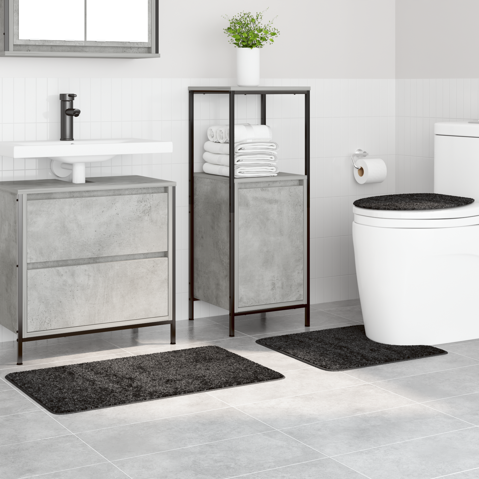 vidaXL 3-delige Badmattenset anti-slip polypropeen donkergrijs