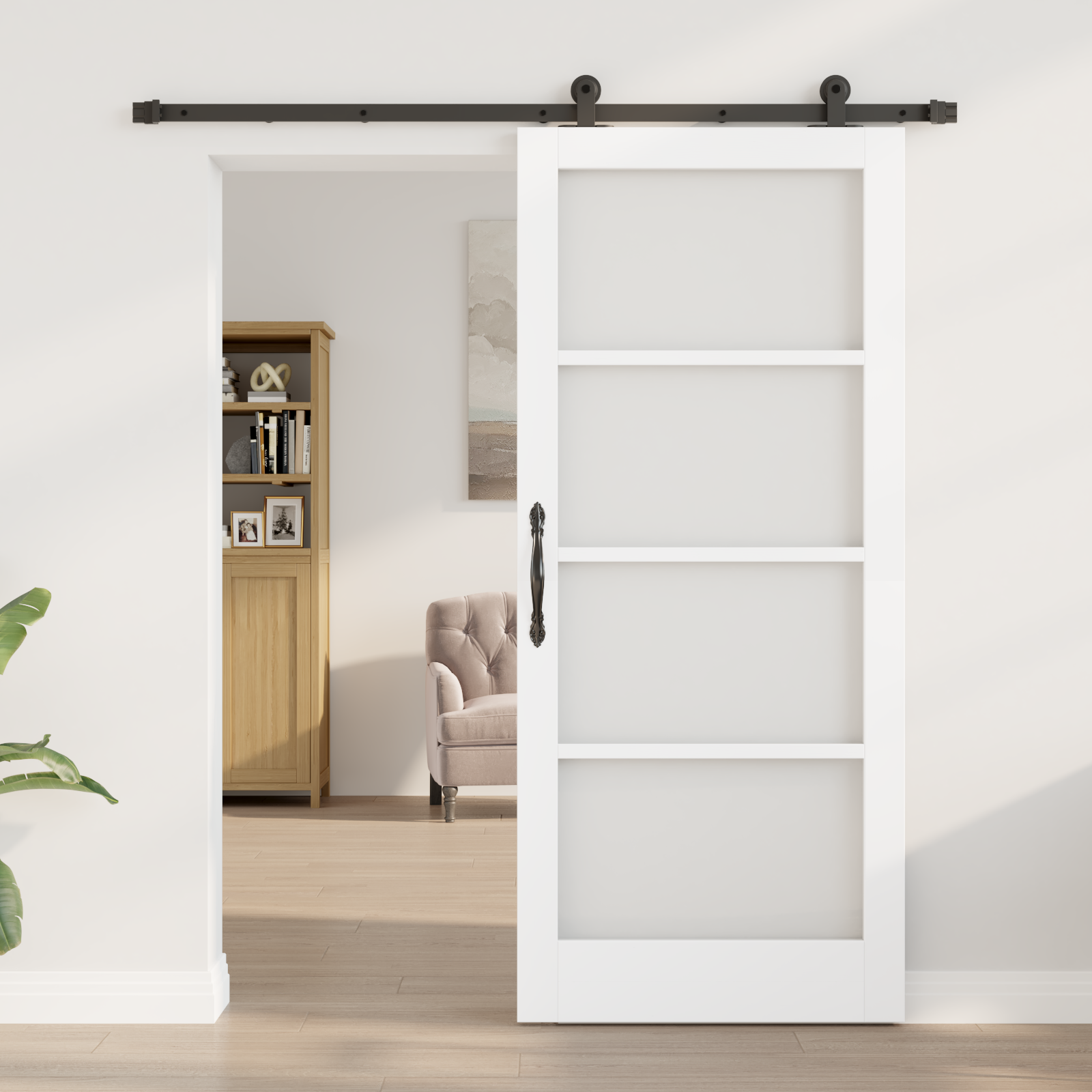 vidaXL schuifdeur met hardware set 'ORKDAL'van wit massief hout en glas