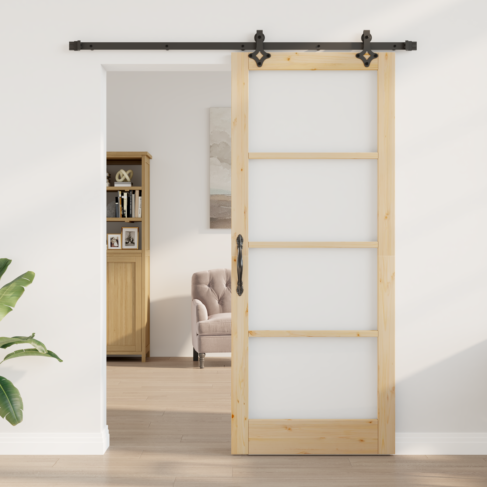 vidaXL Schuifdeur met Hardware Set 'ORKDAL'van Massief Hout en Glas