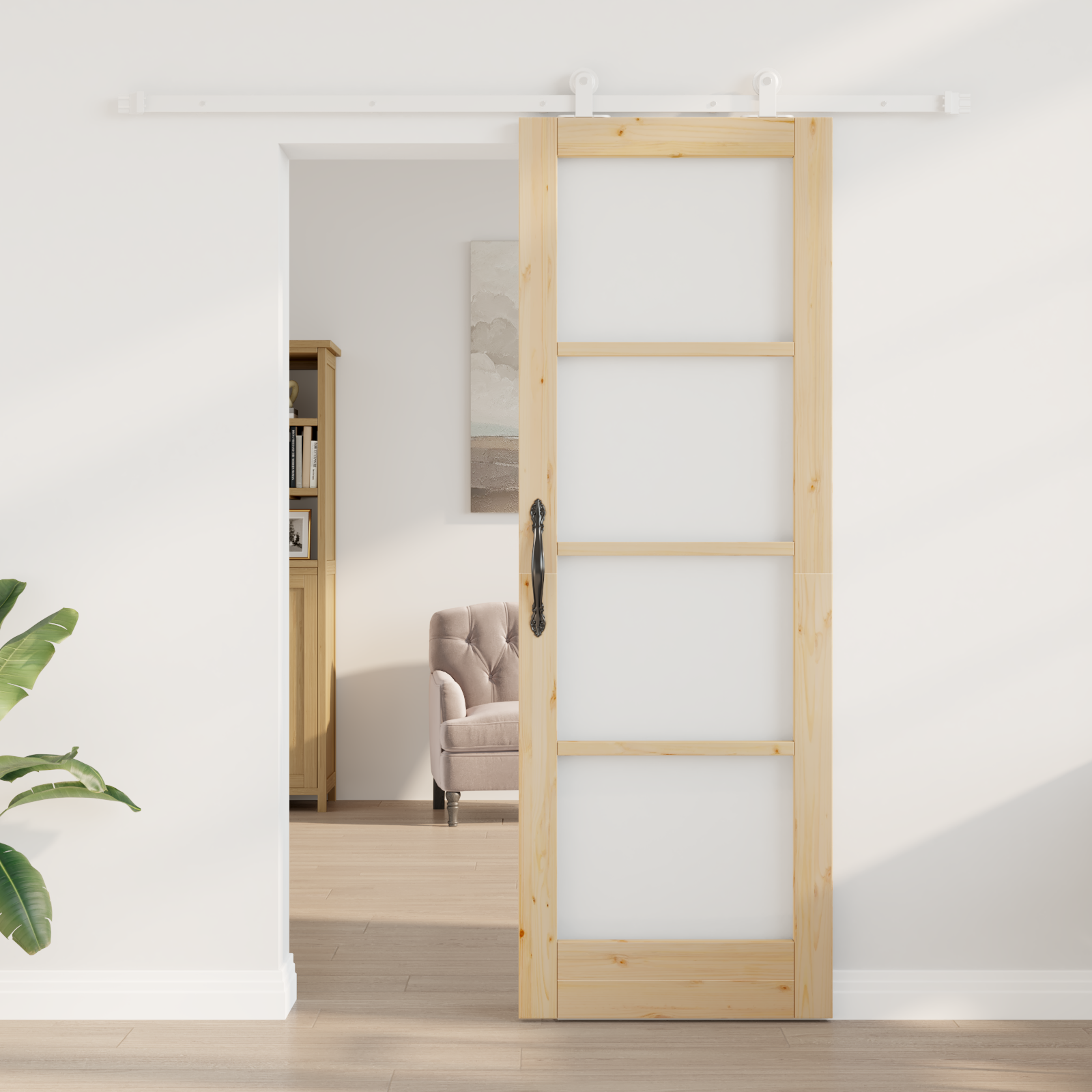 vidaXL Glijdende Deur met Hardwarenset 'ORKDAL'Massief Hout & Glas