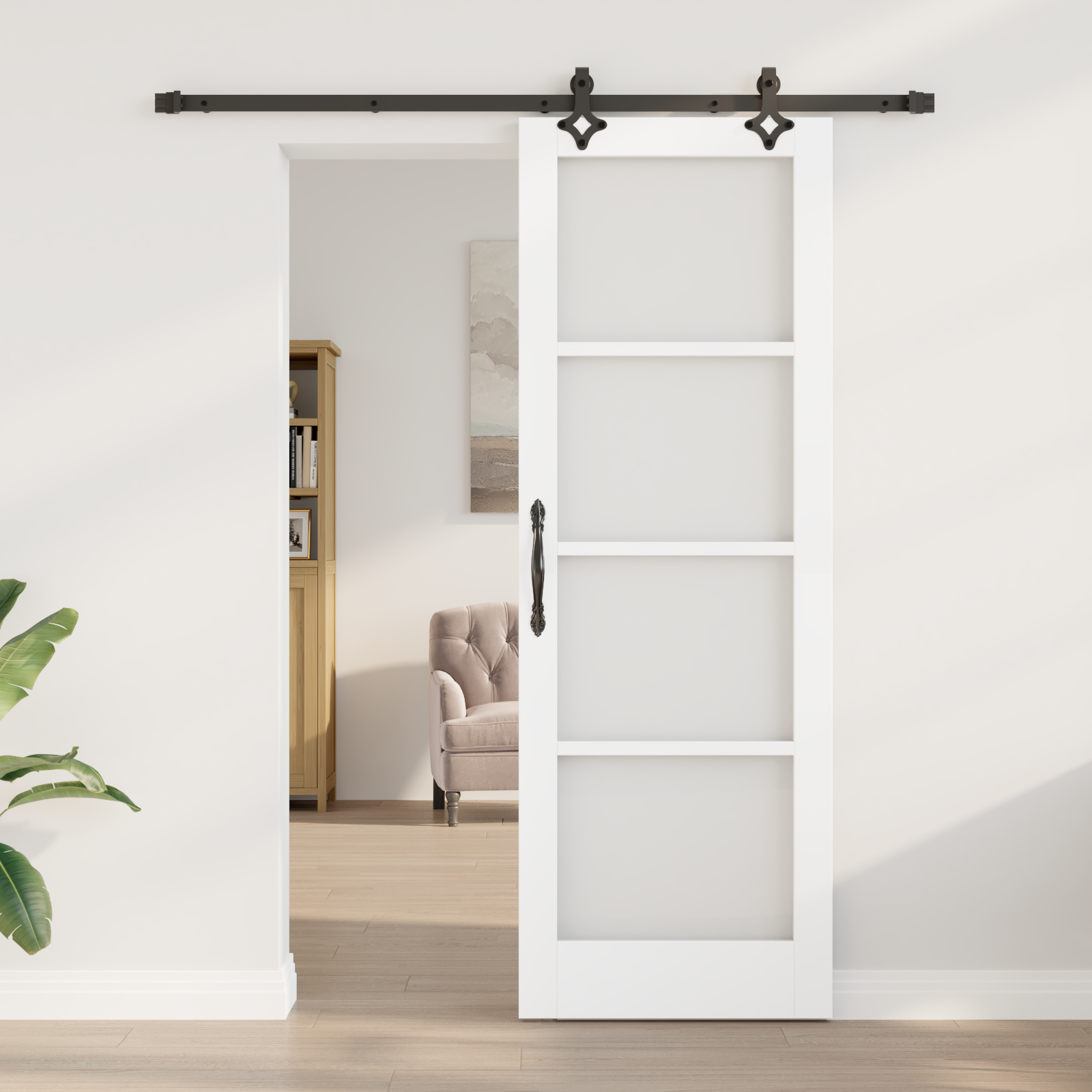 vidaXL Slidingdeur met Hardware Set 'ORKDAL'Wit Massief Hout & Glas