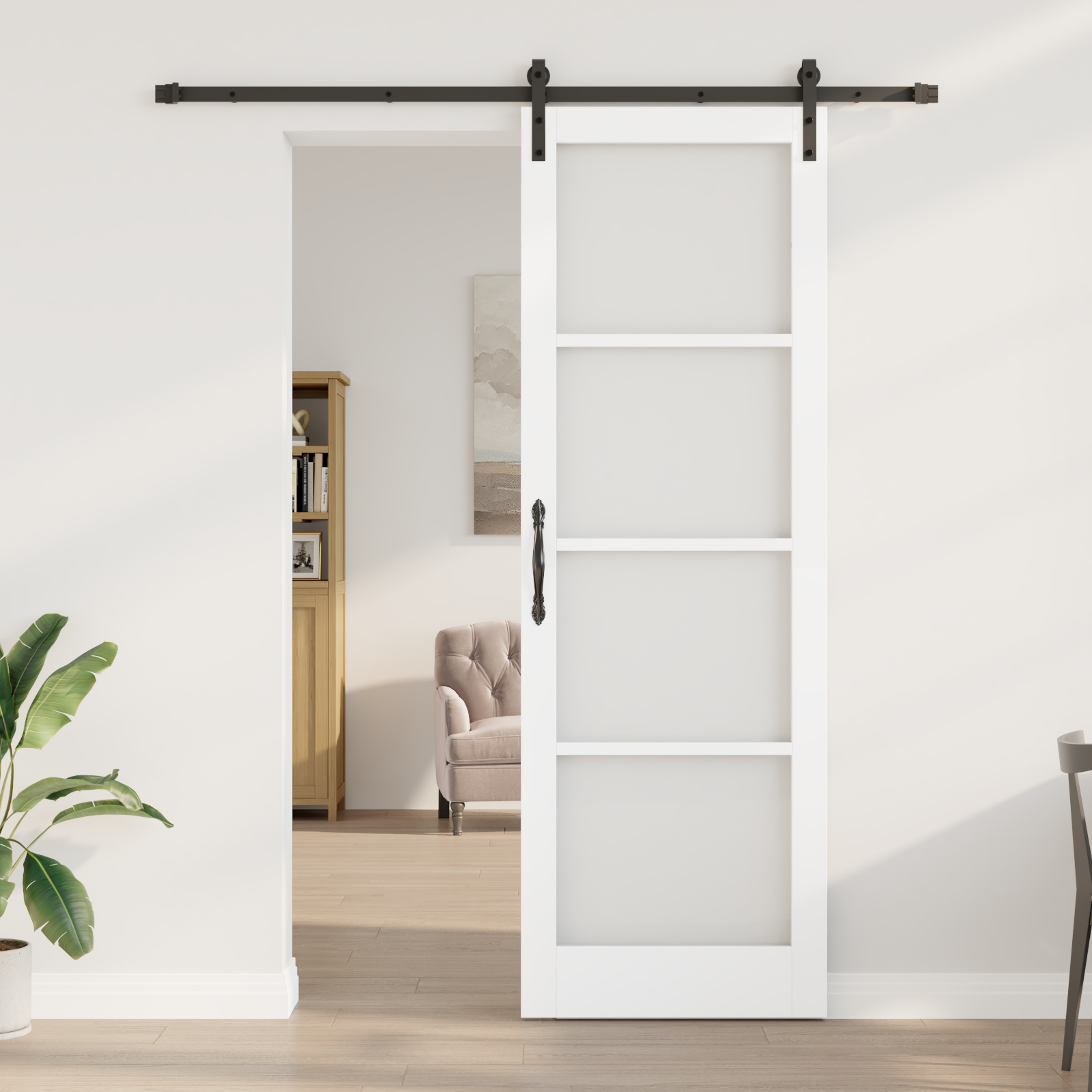 vidaXL Schuifdeur met beslag ORKDAL massief hout en glas wit