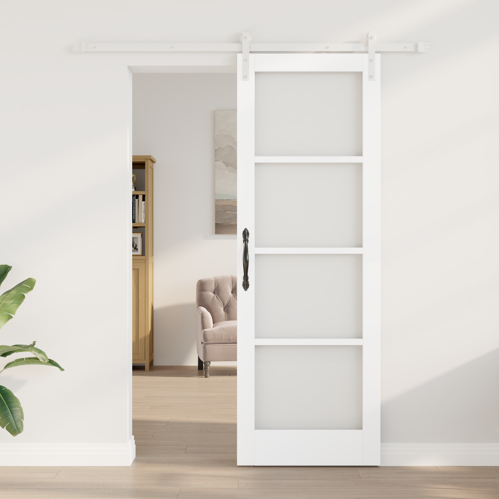 vidaXL Schuifdeur met beslag ORKDAL massief hout en glas wit