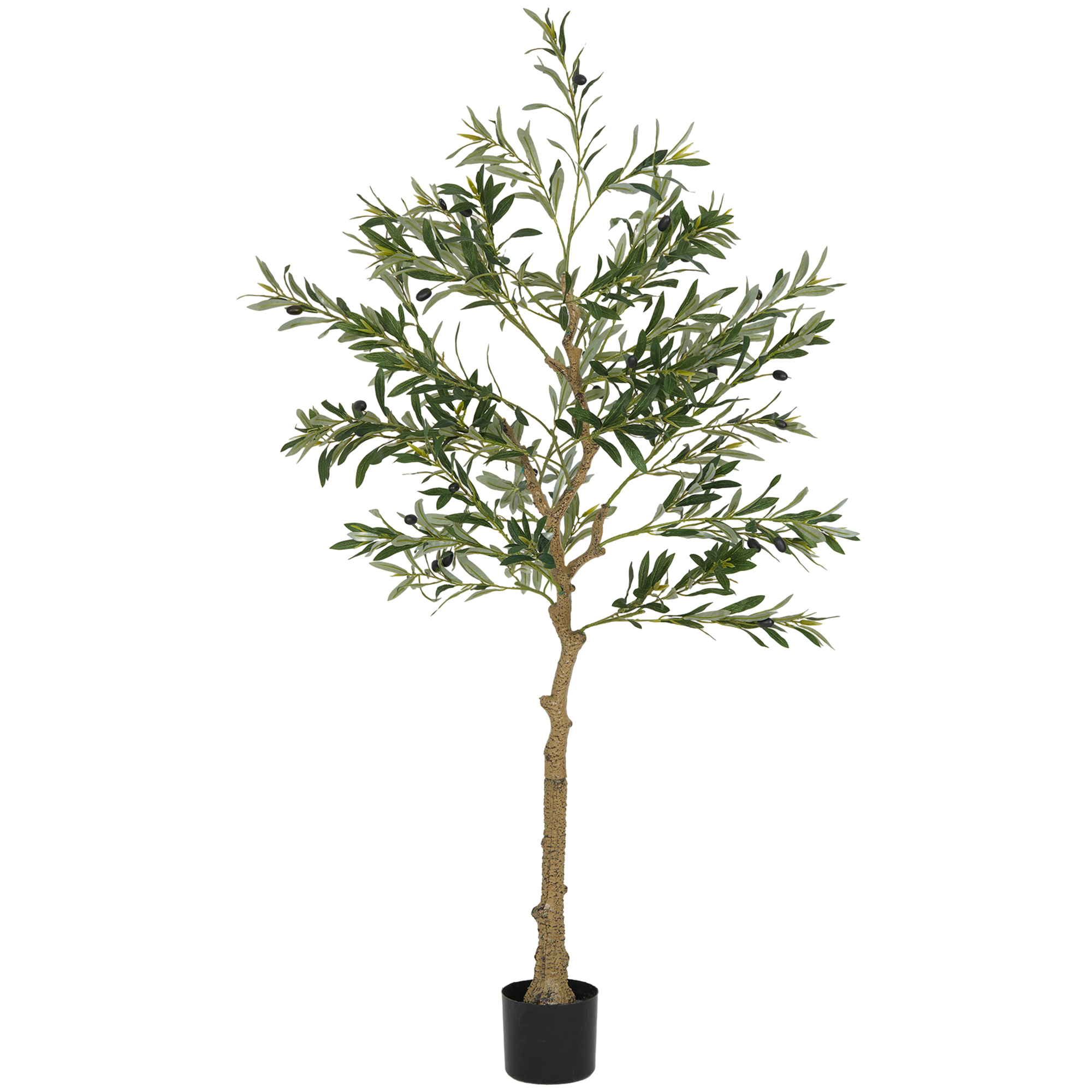 HOMCOM Kunstplant, Künstiger Olivenbaum, 150 cm, 720 bladeren, 32 olijven, stevige bloempot, decoratieve plant, Groen