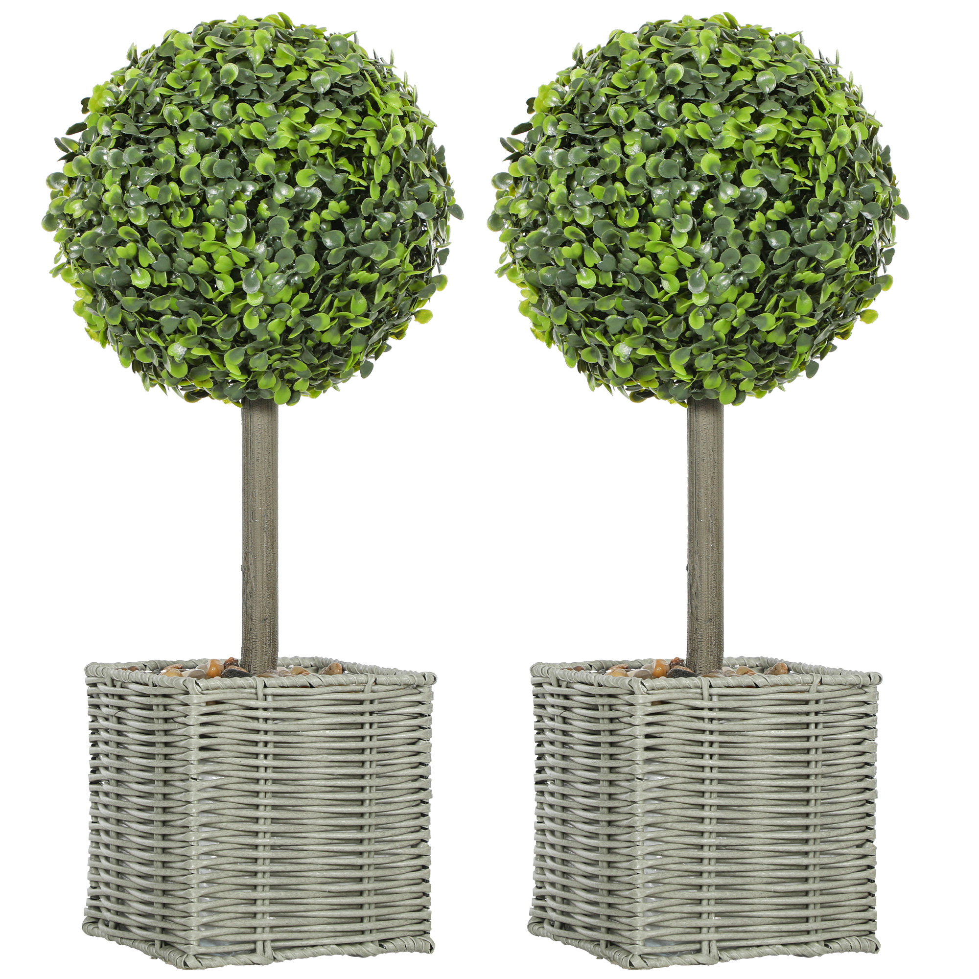 HOMCOM 2-delige set kunstplanten, UV-bestendige kunstbomen in pot, geschikt voor binnen en buiten, kunststof, cement, groen