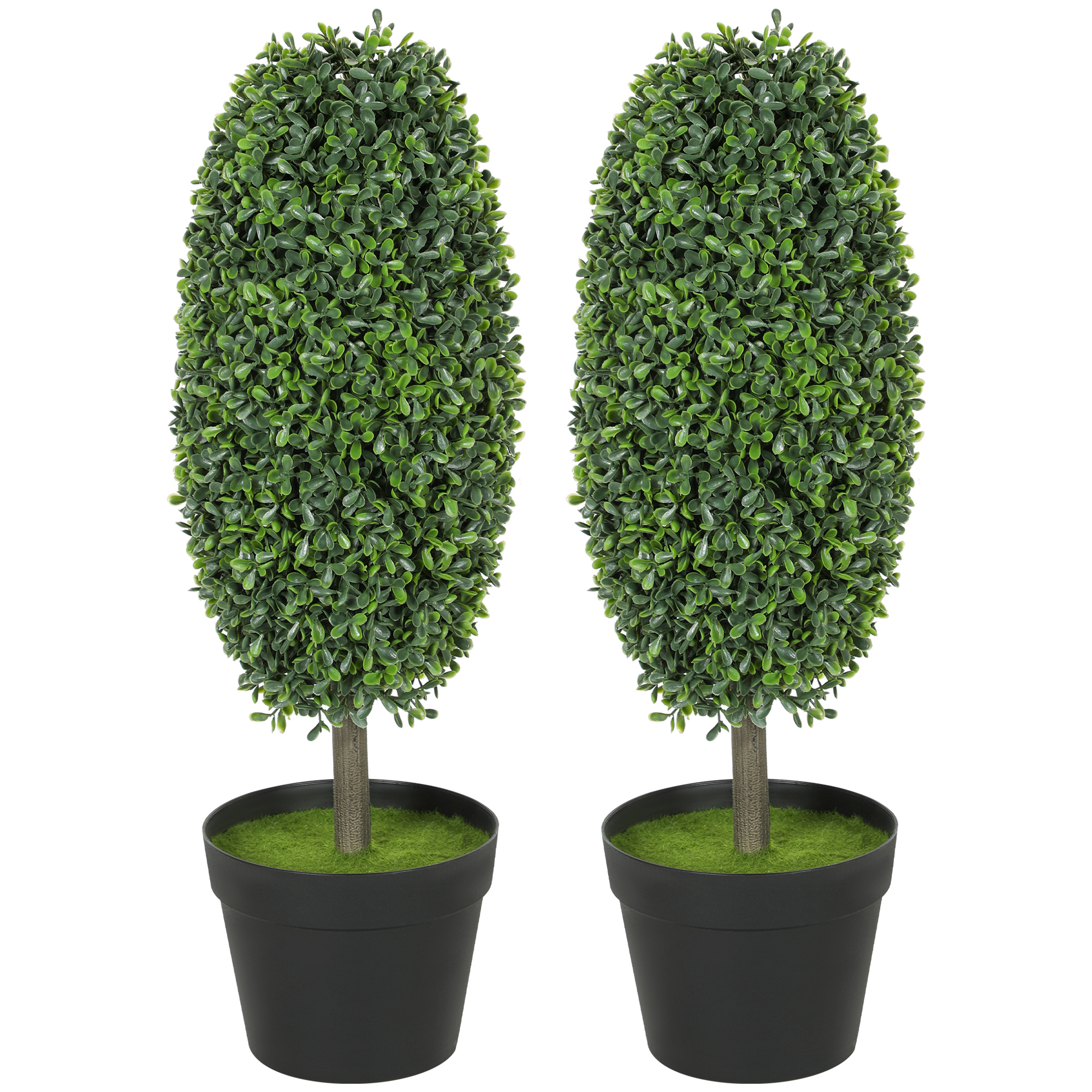 HOMCOM Set van 2 kunstplanten, UV-bestendige kunstbomen in pot, kunststof, cement, groen