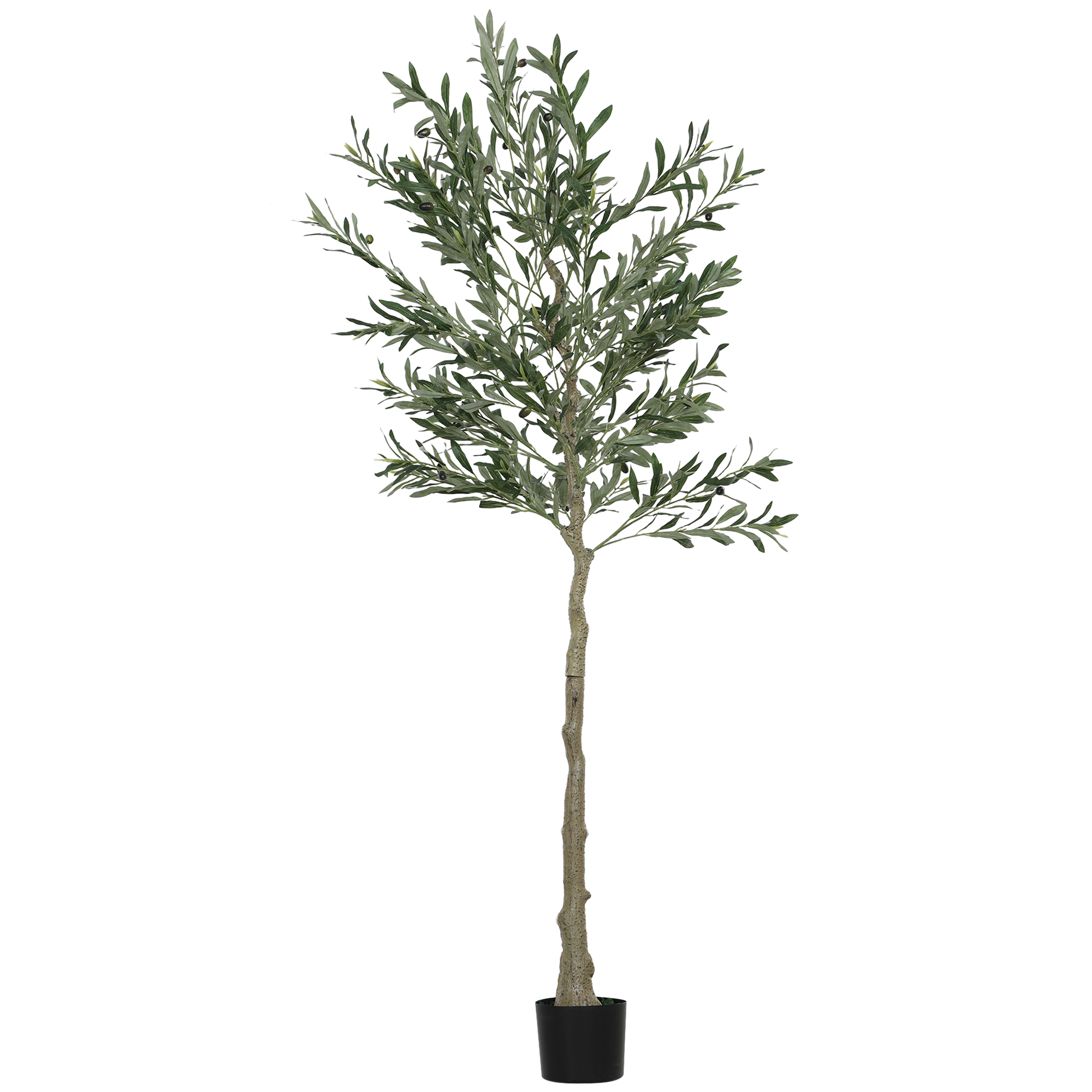 HOMCOM Kunstplant Olijfboom, 180 cm, 900 Bladeren, 40 Olijven, Stabiele Bloempot, Decoratieplant, Groen
