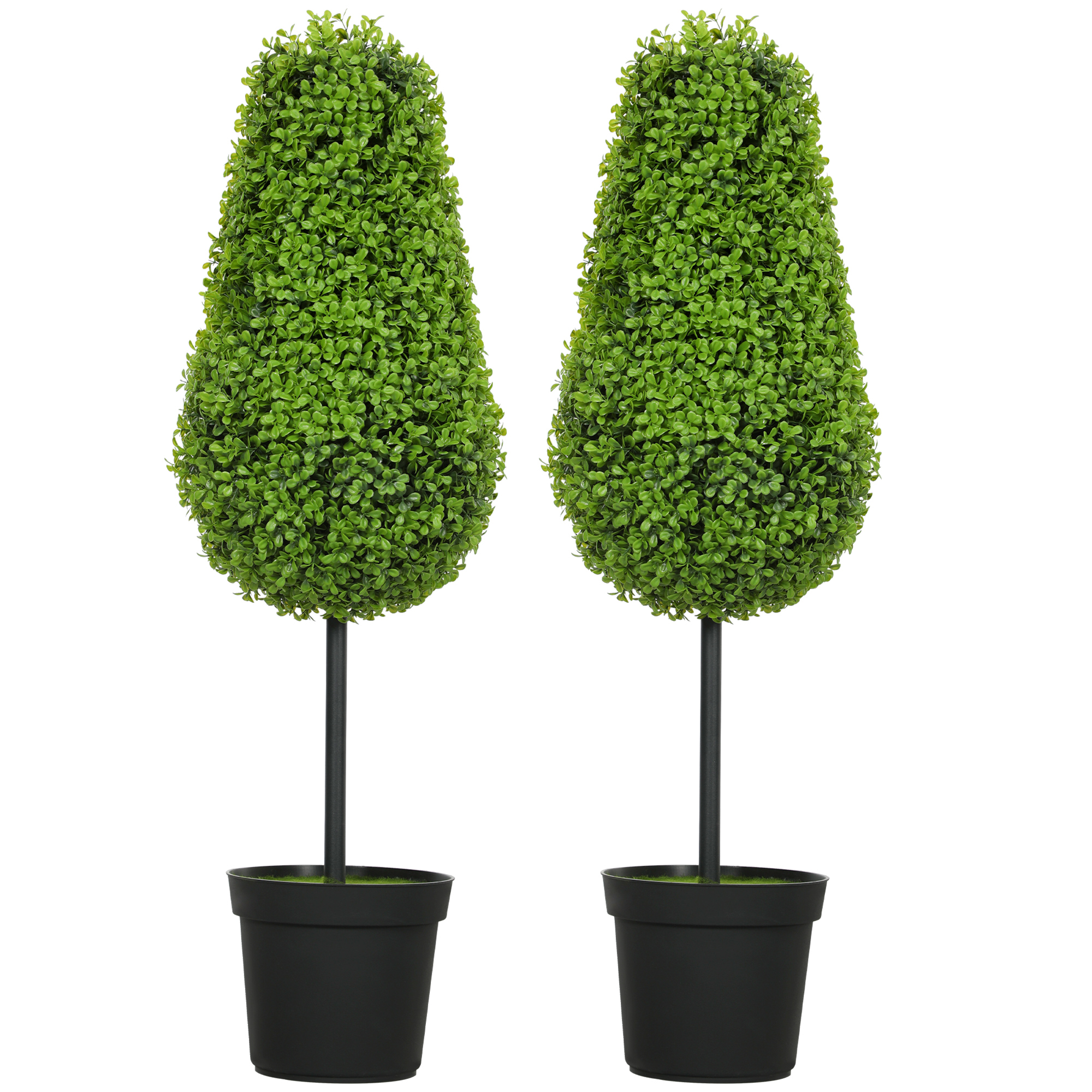 HOMCOM Set van 2 Kunstmatige Buxus 90cm Kunstplant in Traanvorm, Plastic Kunstplanten in Pot Moderne Decoratie