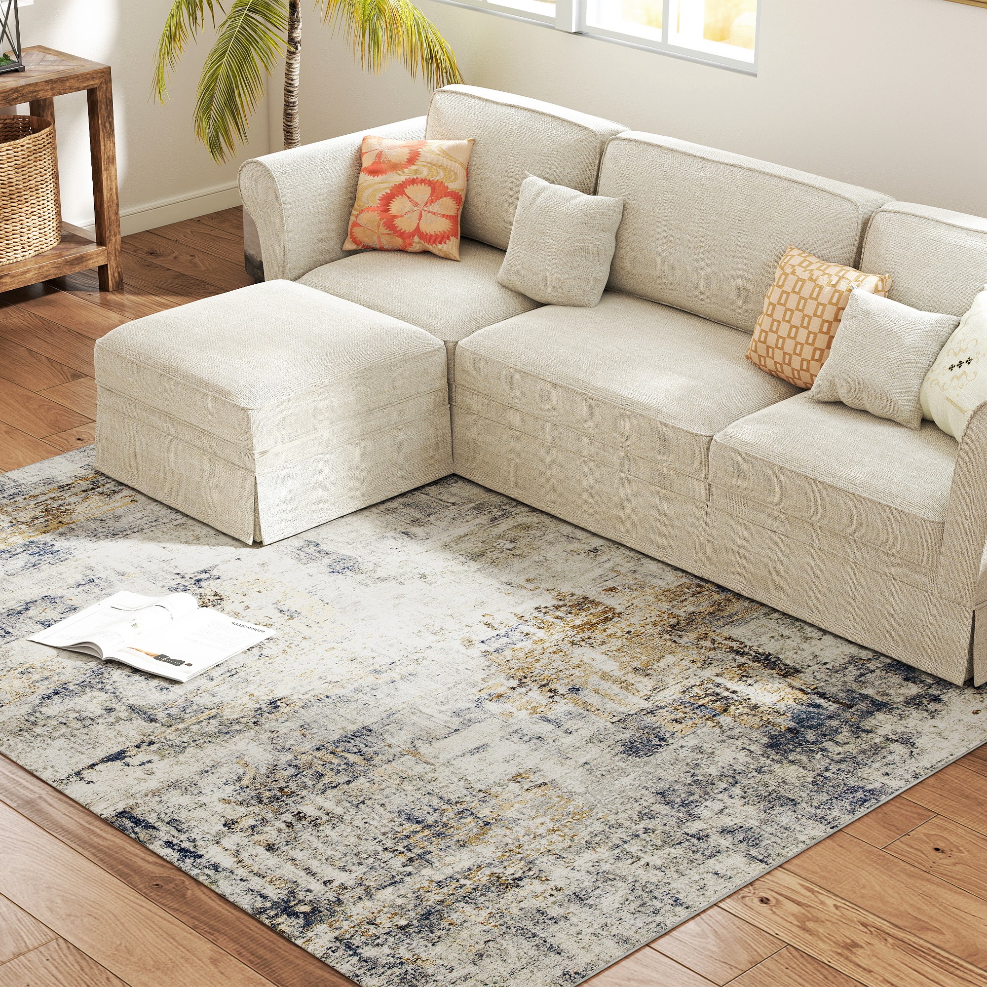 HOMCOM Woonkamer tapijt, polyester, modern artistiek patroon, wasbaar, Grijs