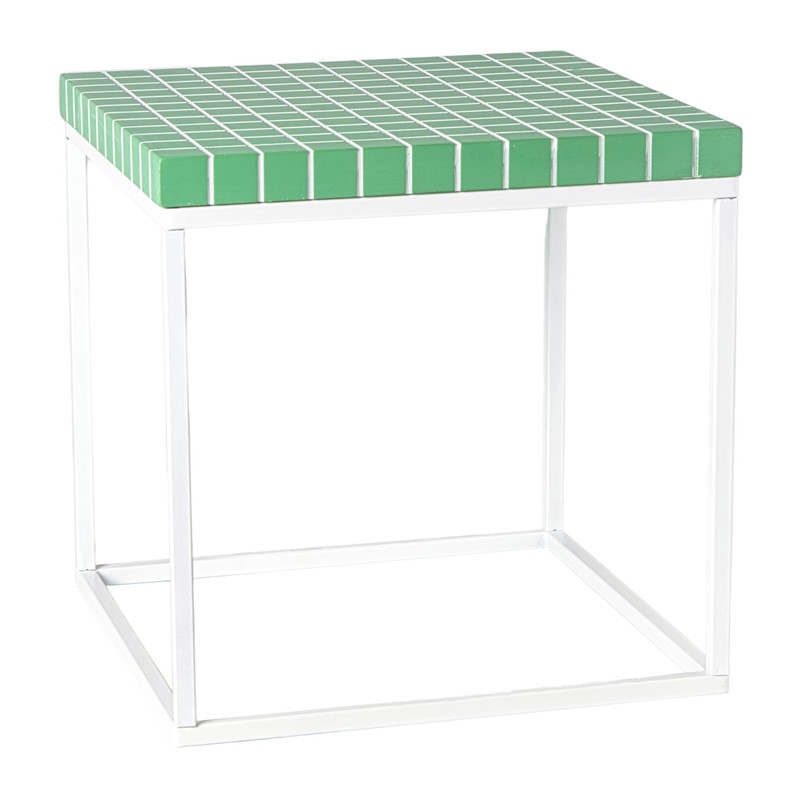 Xenos Bijzettafel checks met metalen frame - groen - 36x36x36 cm