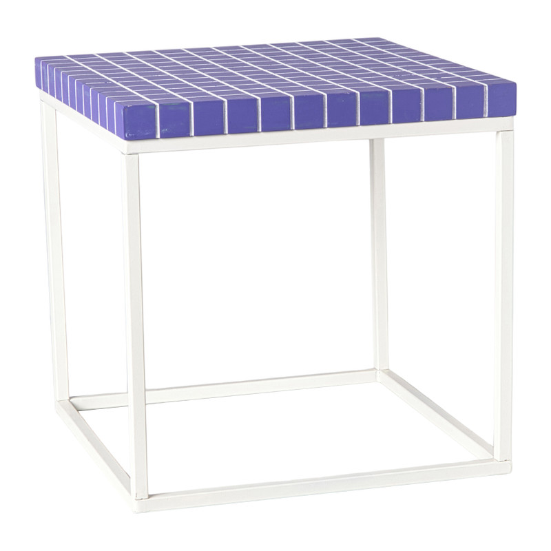 Xenos Bijzettafel checks met metalen frame - paars - 36x36x36 cm