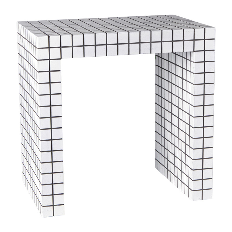 Xenos Bijzettafel checks - wit - 48x48x32 cm