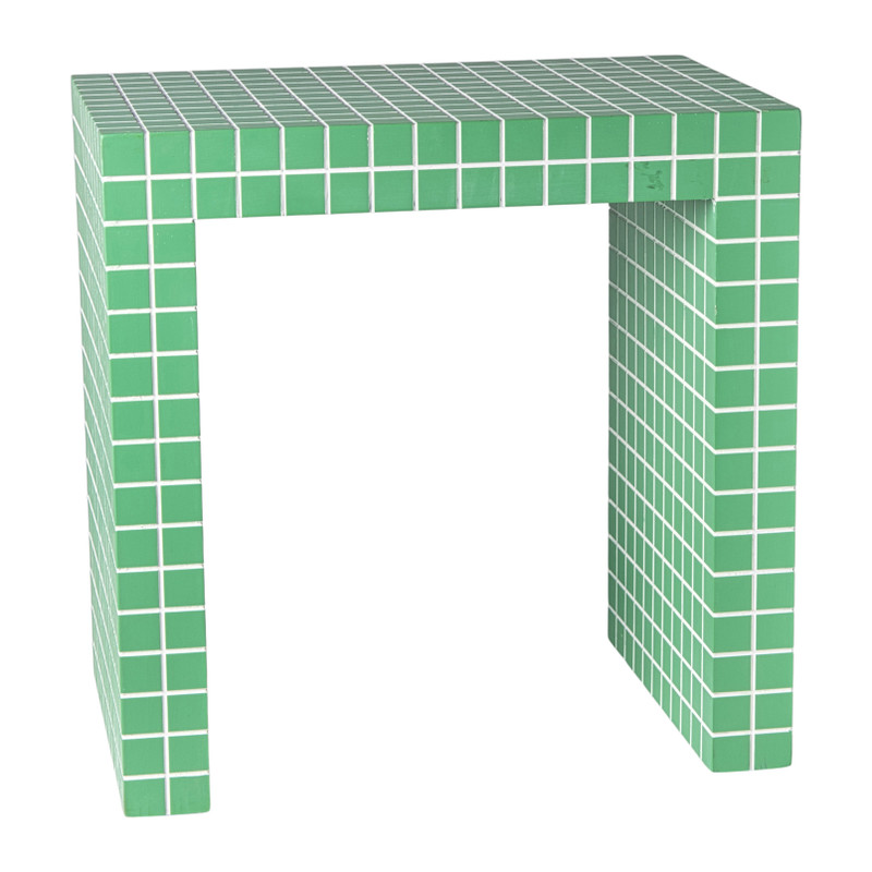 Xenos Bijzettafel checks - groen - 48x48x32 cm