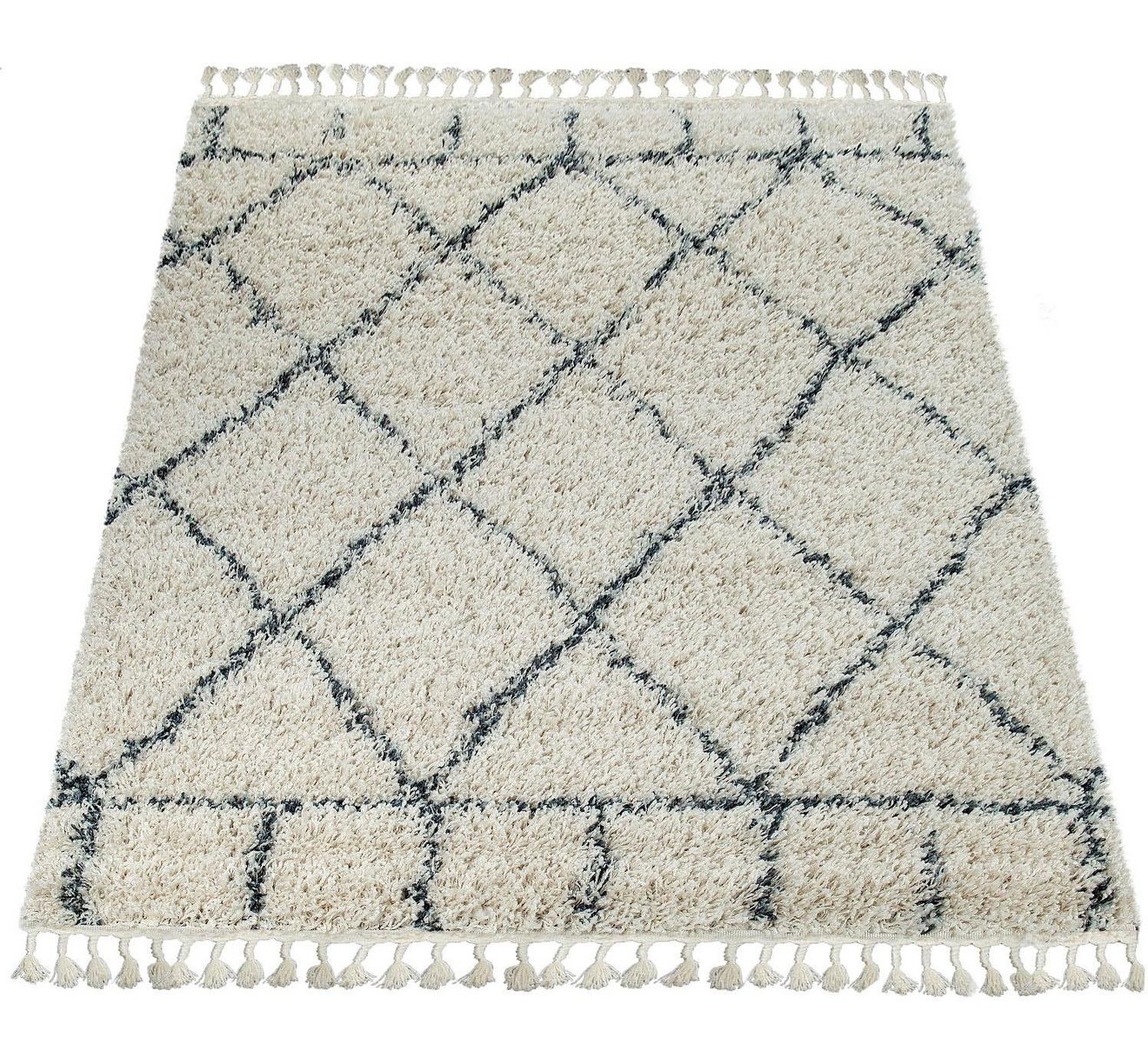 Paco Home Hoogpolig vloerkleed Nador 755 zachte shaggy met ruitendessin en franje